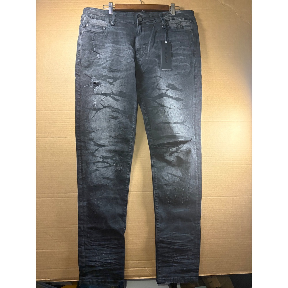 Hyper Denim HD038 Mens 38 Black Tiger Distressed Slim Tapered Denim Jeans